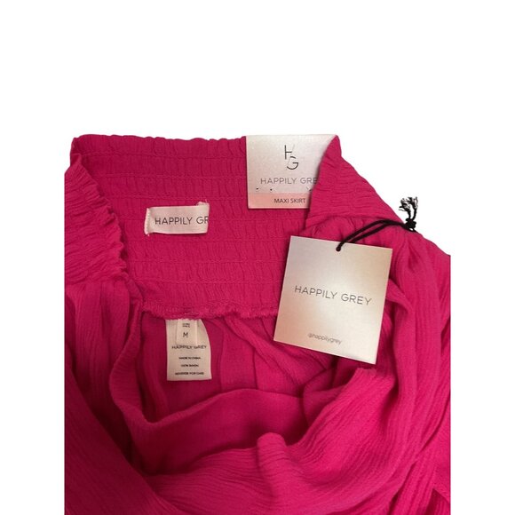 Happily Grey Fuschia Crinkled Maxi Skirt With High Slit & Smocked Waistband - Picture 4 of 5